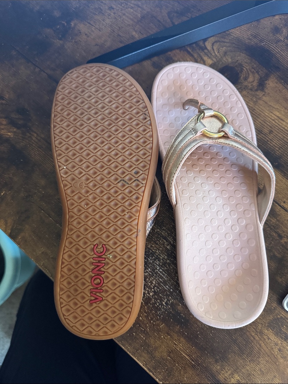 Vionic Rose Gold Metallic Thong Sandals with Gold Ring Accent - Picture 4 of 4